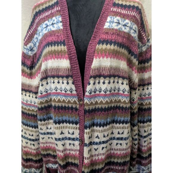 SUNDANCE CATALOG Fair Isle Cardigan XL Nordic Wool Blend Oversized Sweater - Picture 2 of 7